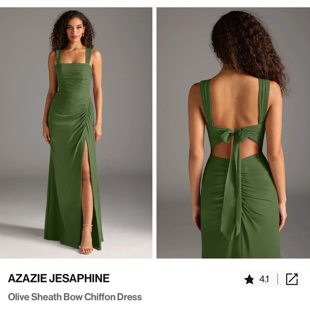Azazie Jesaphine Olive Sheath Bow Chiffon Dress
